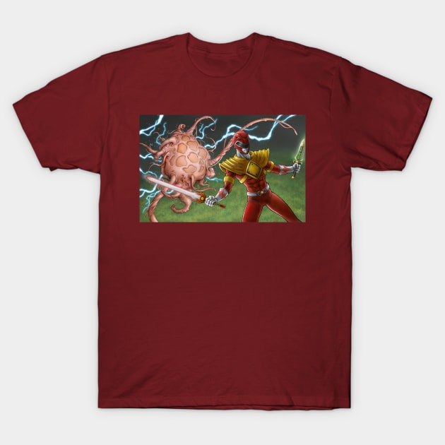 Red Ranger VS Cardiatron T-Shirt by AdamCRivera